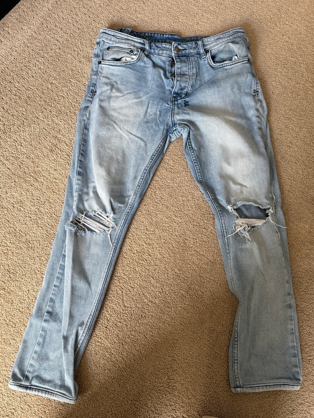Ksubi Light Blue Distressed Slim Straight Jeans
